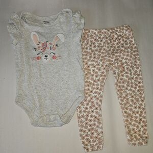 Members Mark Carter's Bundle Baby Girl 18M Outfit‎ Bunny Bodysuit & Flower Pants